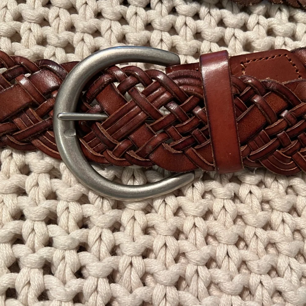 Braided Woven Brown Leather Fossil Belt Sz Sm